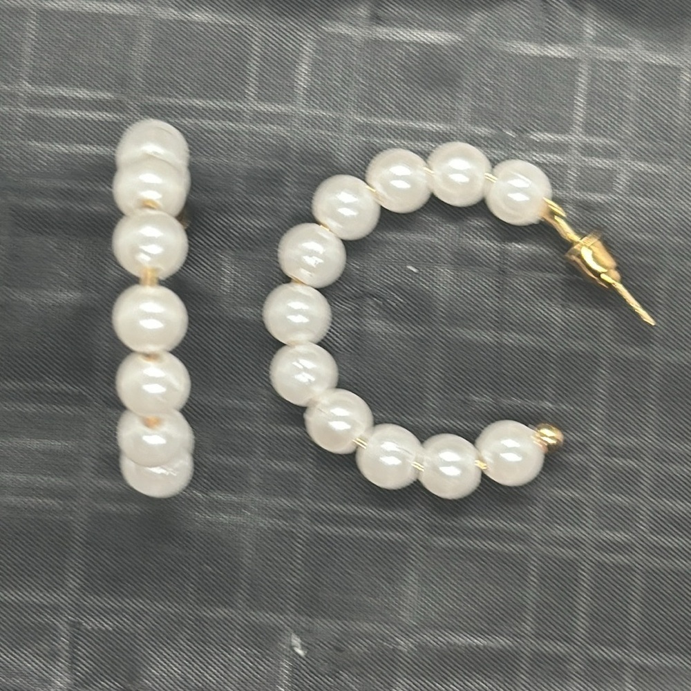 Classic White Simulated Pearl Gold Tone Elegant C-Hoops | Timeless Jewelry - Picture 7 of 16
